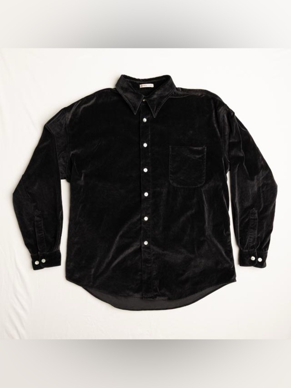 Vintage Burma Bimas Velvet Shirt -100% cotton- Black Long Sleeve Velveteen Goth